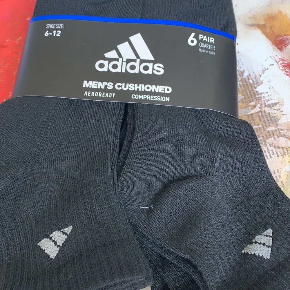 ADIDAS MEN’S CUSHIONED 6 pair QUARTER SOCKS